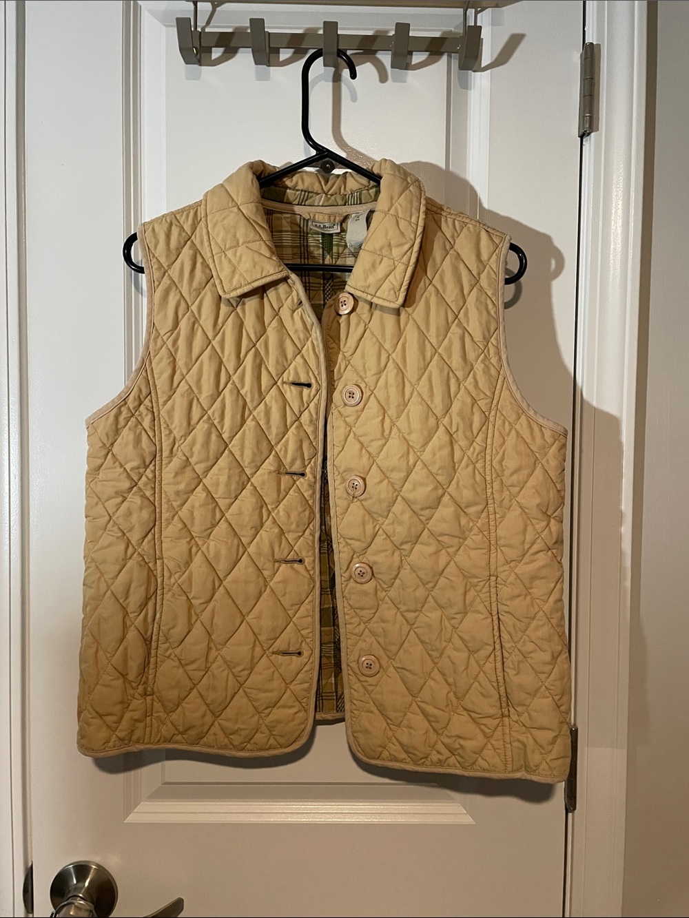 L.L. Bean Quilted Beige Button-Front Vest